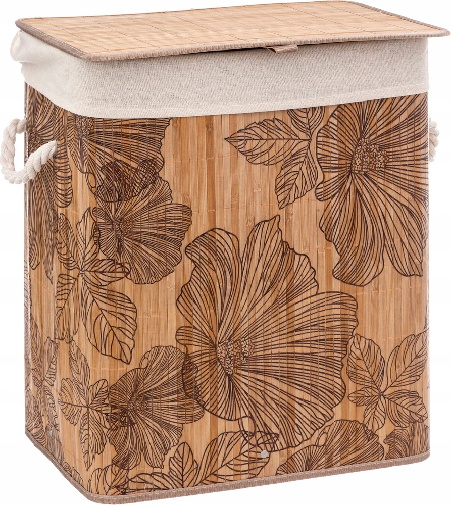 5five Simply Smart BAMBOO skalbinių krepšelis su gėlių motyvu, 60 l