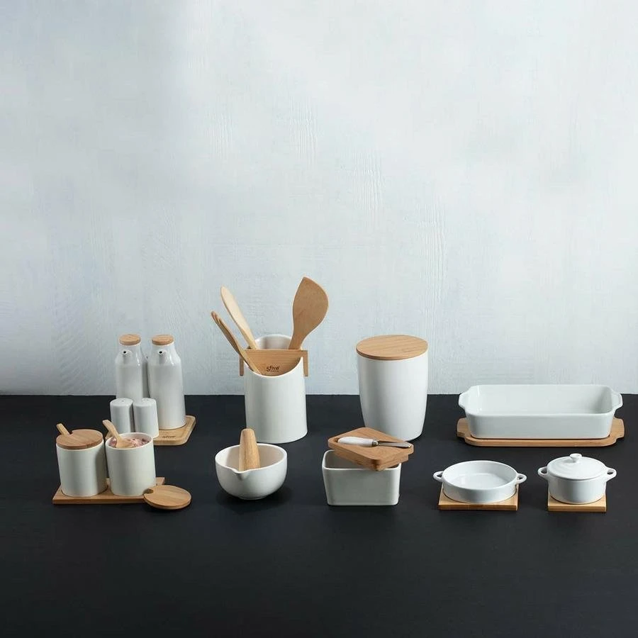 5five Simply Smart Bamboo Maselka su žirklėmis, keramikinė su bambukiniu dangteliu