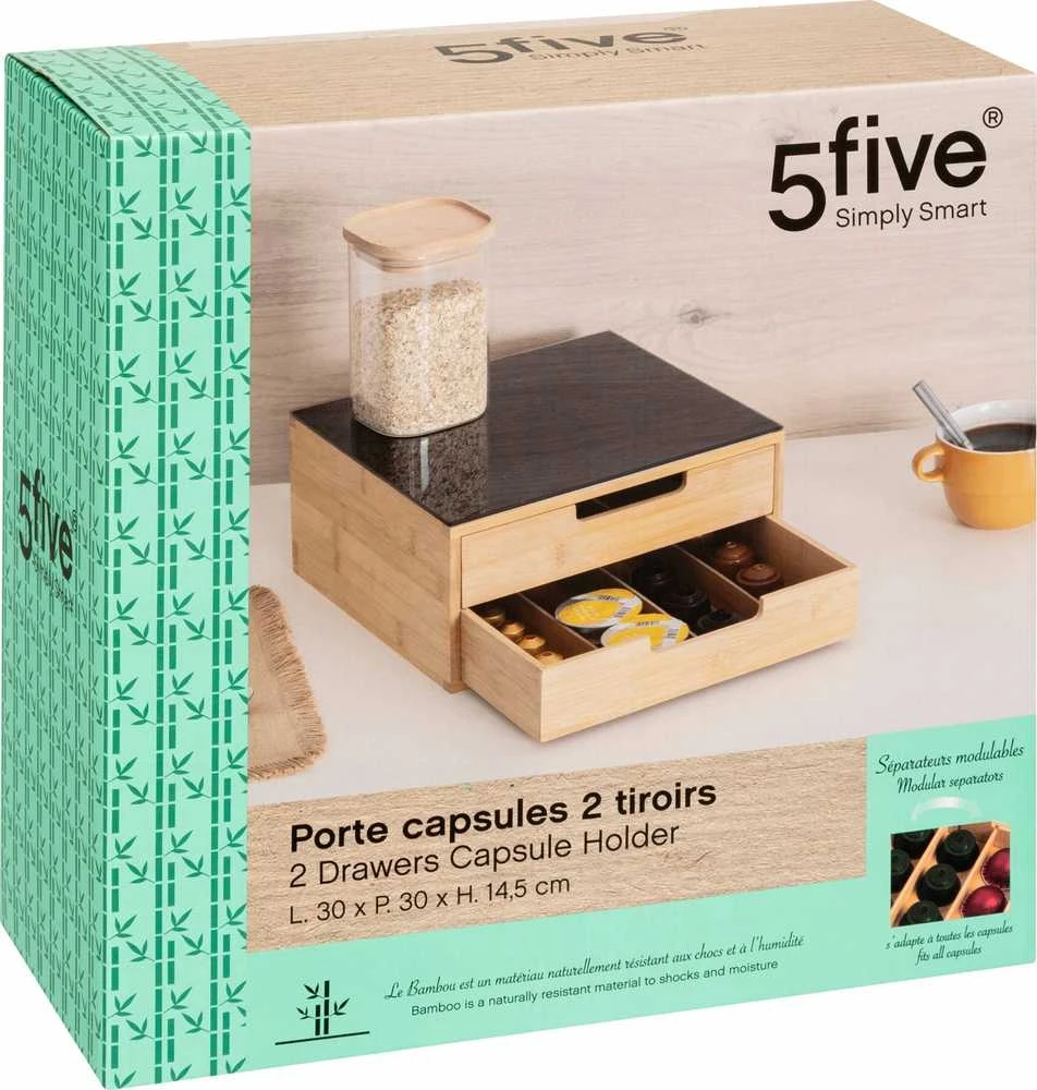 5five Simply Smart Bamboo Juoda bambuko kavos kapsulės talpykla