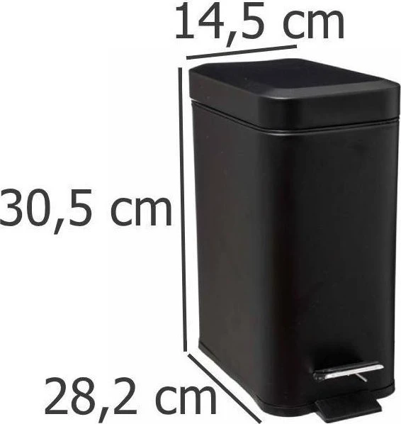 5five Simply Smart Stačiakampis vonios šiukšlių krepšys, pagamintas iš metalo juodos matinės spalvos, atidaromas kojele, 5l