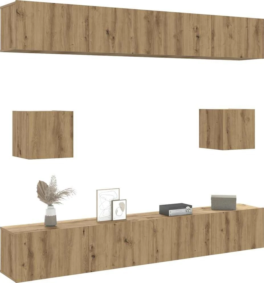 TV staliukas 6 dalių sieninis televizoriaus spintelės komplektas Artisan Oak