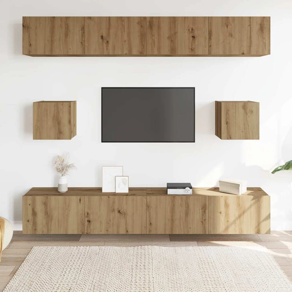 TV staliukas 6 dalių sieninis televizoriaus spintelės komplektas Artisan Oak