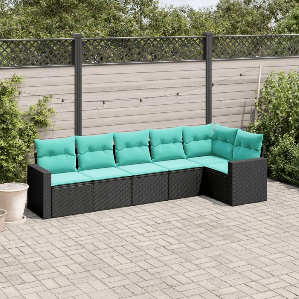Sofa Sofos komplektas su pagalvėlėmis, 6 dalių, juodas, poliratanas