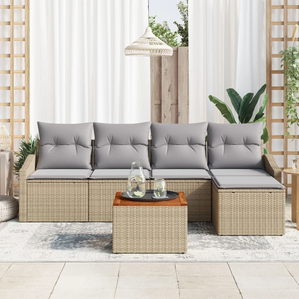 Sodo Sofų Rinkinys 6 vnt. Smėlio poliratanas
