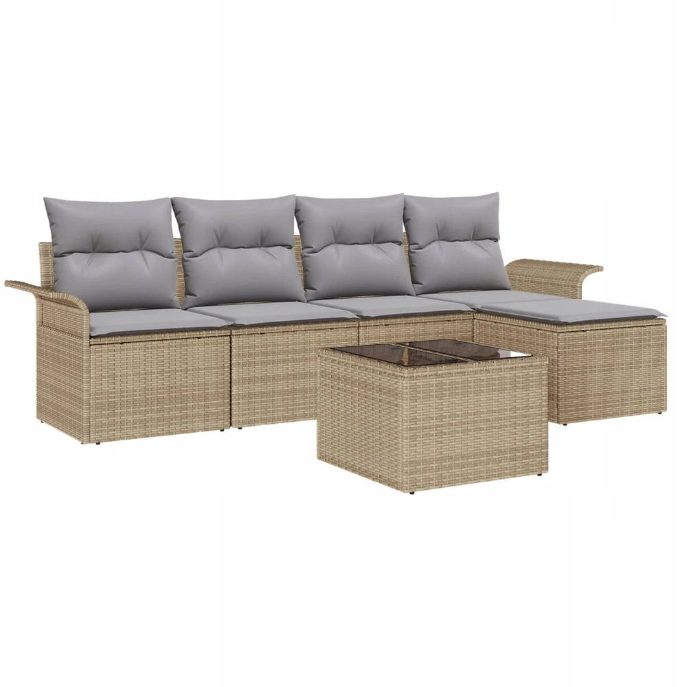 Lauko baldų komplektas Lauko sofa 6 vnt. Smėlio poliratanas