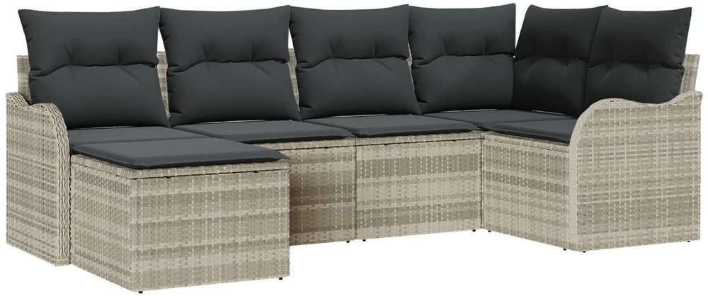 Sodo Sofų Rinkinys su pagalve 6 pcs Šviesiai pilka Poli ratanas
