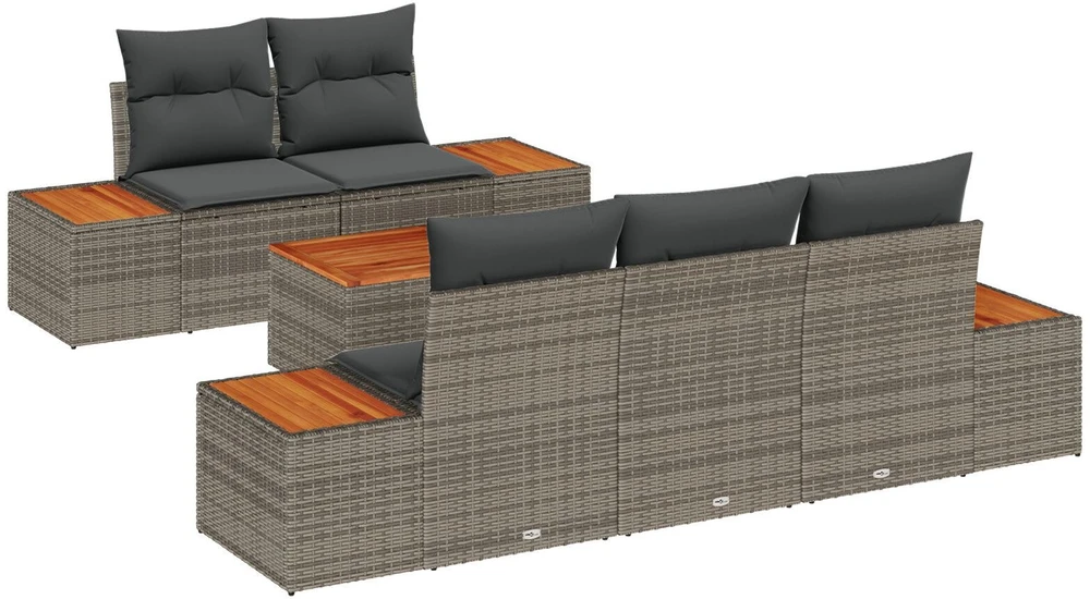 Lauko baldų komplektas Sodo Sofų Rinkinys 6 vnt. Pilka Poli ratanas