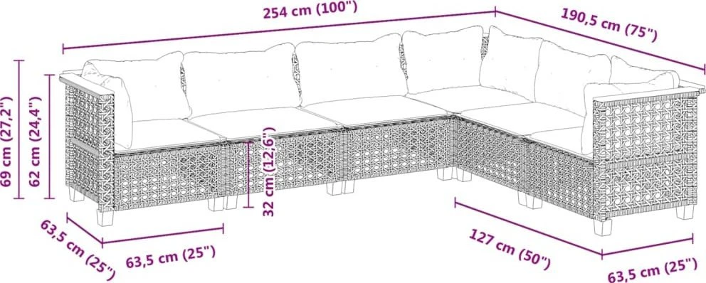 Lauko baldų komplektas Sofos komplektas su pagalvėlėmis, 6 dalių, smėlio, poliratanas