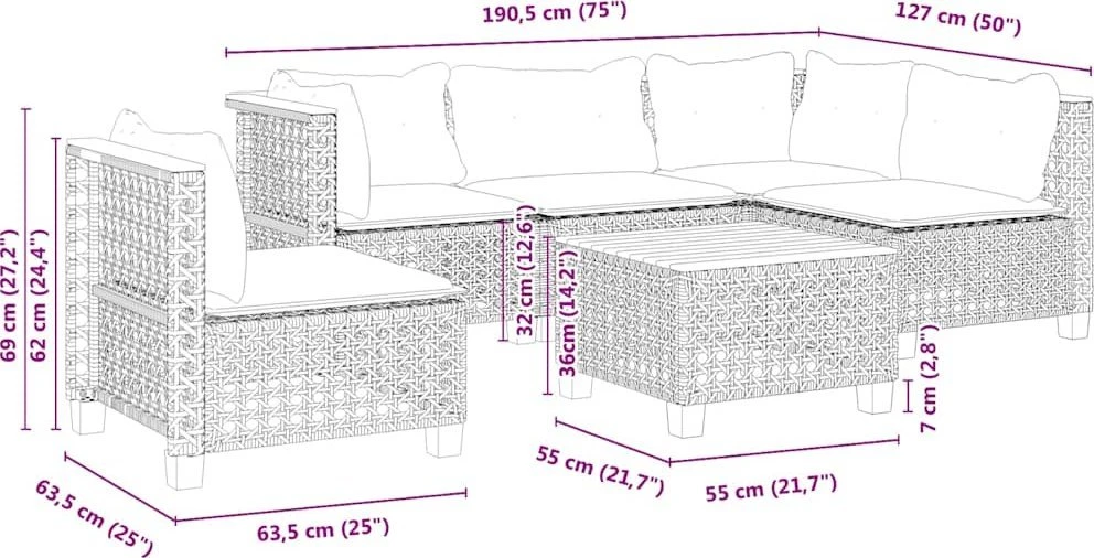 Lauko baldų komplektas Sofos komplektas su pagalvėlėmis, 6 dalių, smėlio, poliratanas