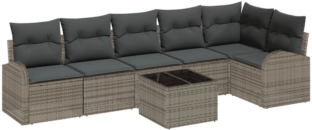 Sodo Sofų Rinkinys su pagalve 7 pcs Pilka Poli ratanas