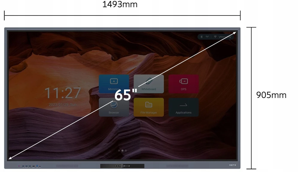 Interaktyvi sistema Metz 65KD1 METZ Interaktyvus monitorius 65 colių 4K jutiklinis DLED Wi-Fi6 LAN 8GB/128GB 24/7 Android 11 su sieniniu laikikliu