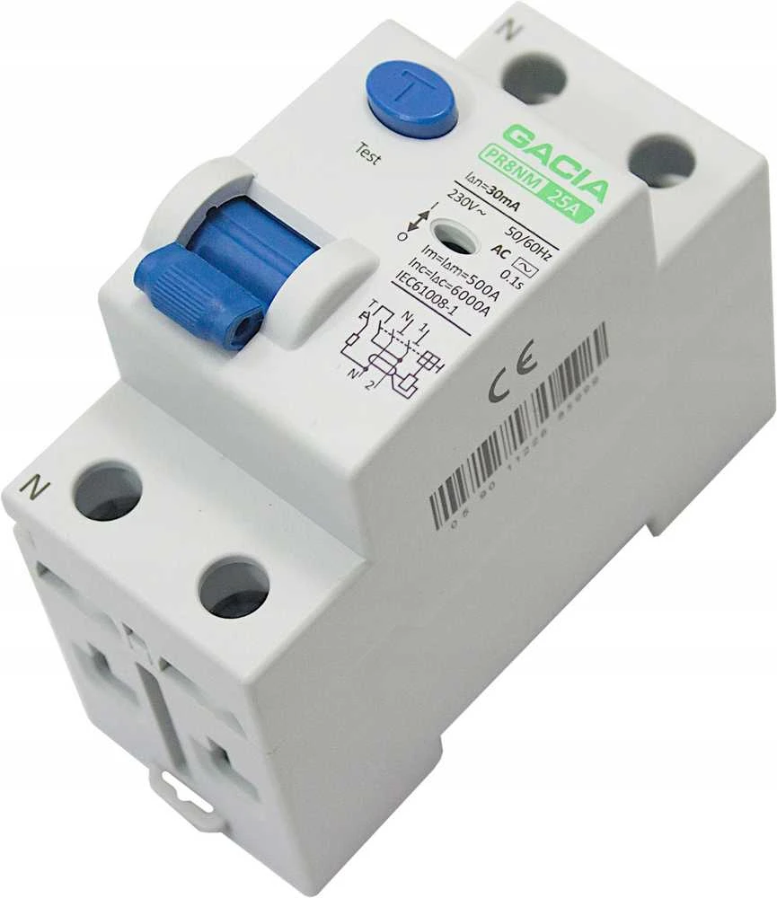 6kA 2P 25A 30mA diferencialinis automatinis jungiklis, tipas: AC GACIA PR8NM 2P 25A 30MA AC