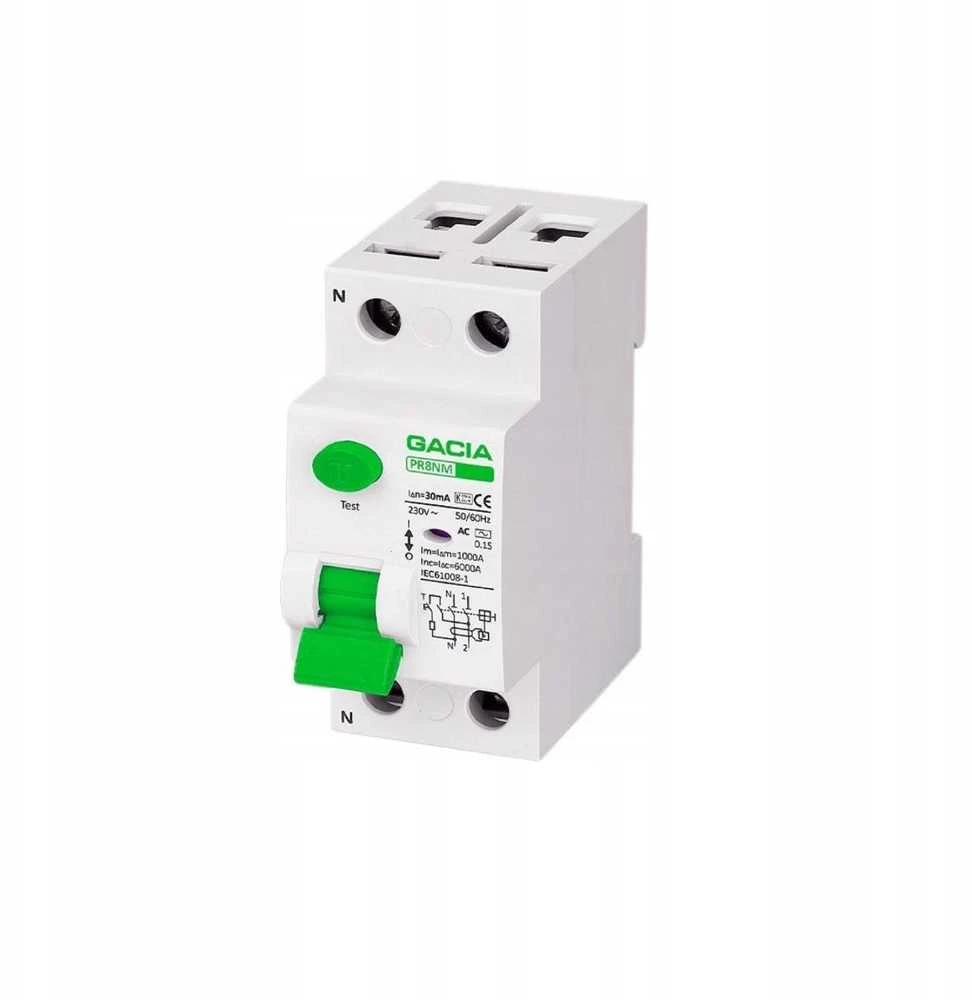 6kA 2P 25A 30mA diferencialinis automatinis jungiklis, tipas: AC GACIA PR8NM 2P 25A 30MA AC