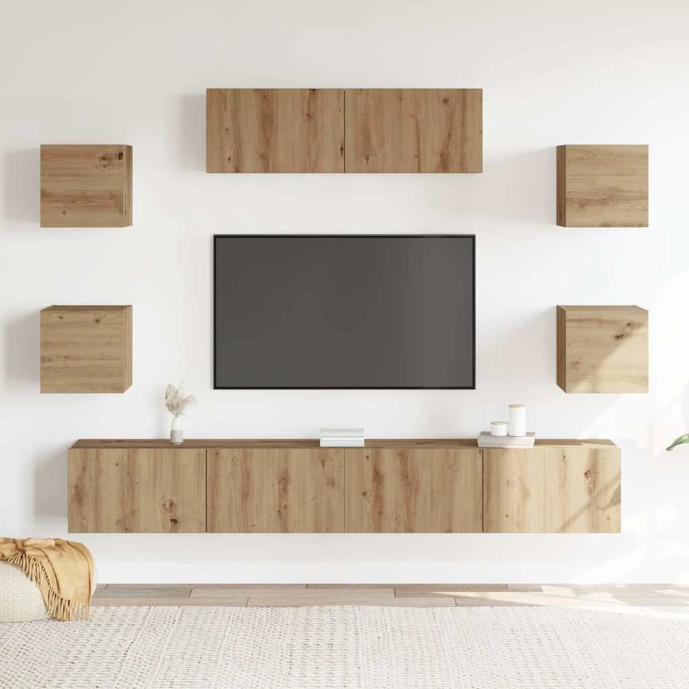 TV staliukas 7 dalių sieninis televizoriaus spintelės komplektas Artisan Oak