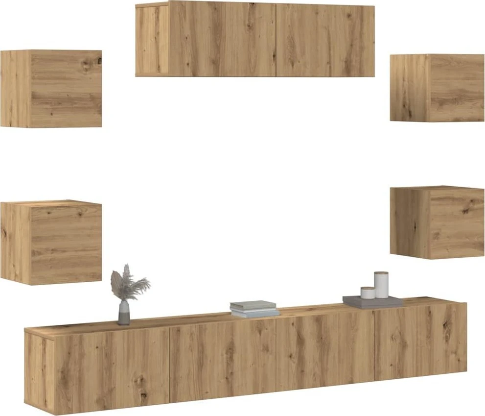 TV staliukas 7 dalių sieninis televizoriaus spintelės komplektas Artisan Oak