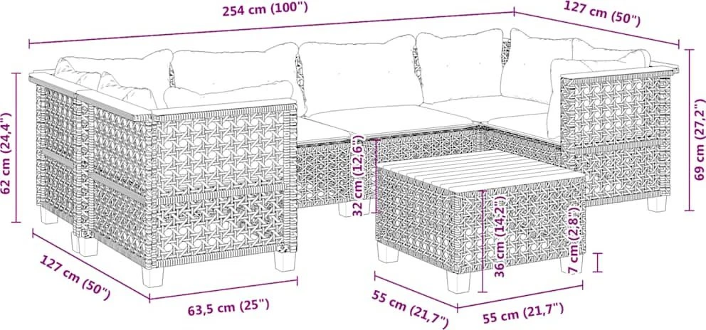 Lauko baldų komplektas Sofos komplektas su pagalvėlėmis, 7 dalių, smėlio, poliratanas