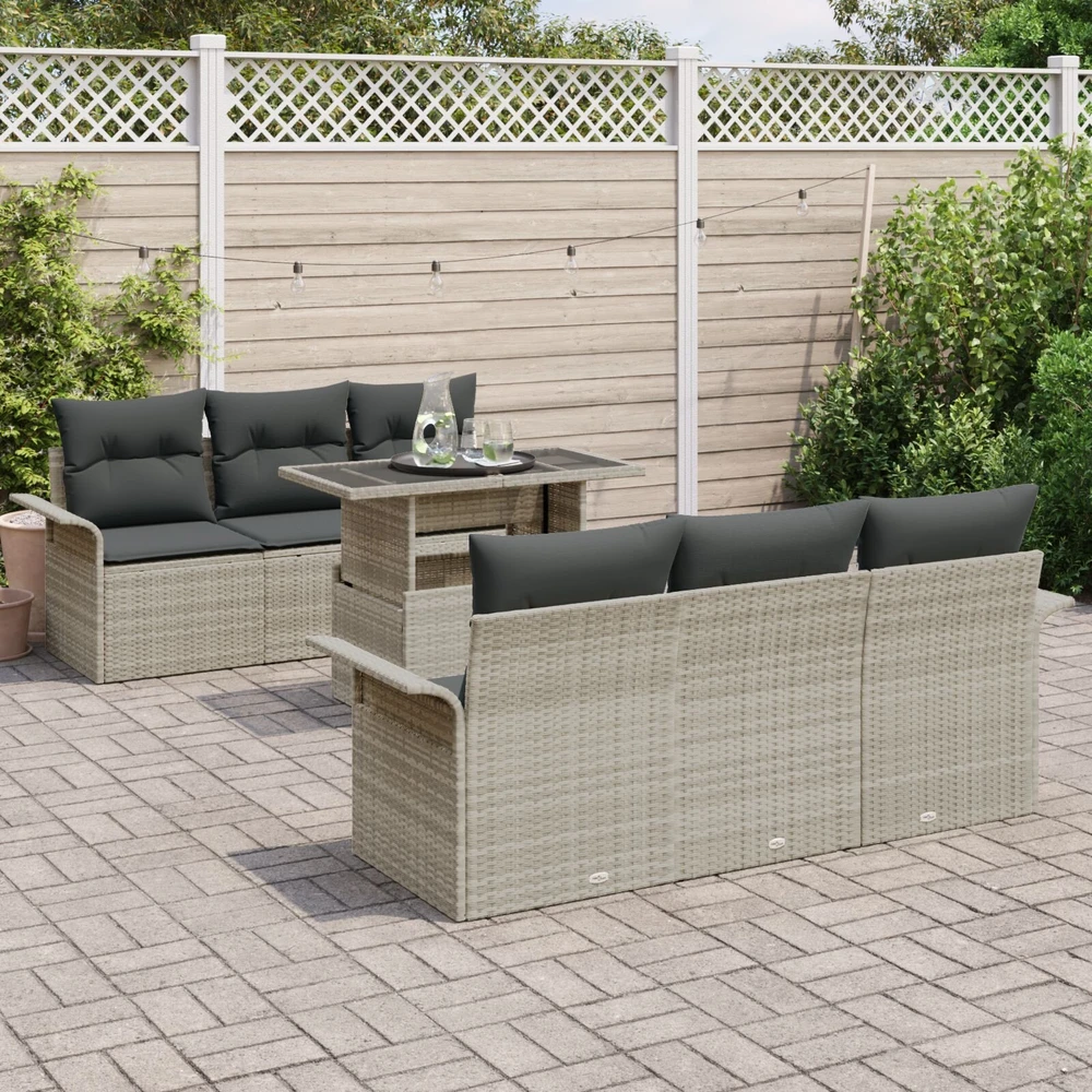 Sodo Sofų Rinkinys 7 vnt. Šviesiai pilka poliratanas