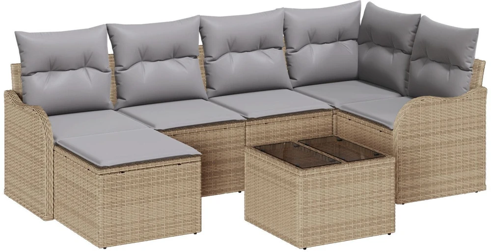 Lauko baldų komplektas Sodo Sofų Rinkinys su pagalve 7 pcs Smėlio Poli ratanas