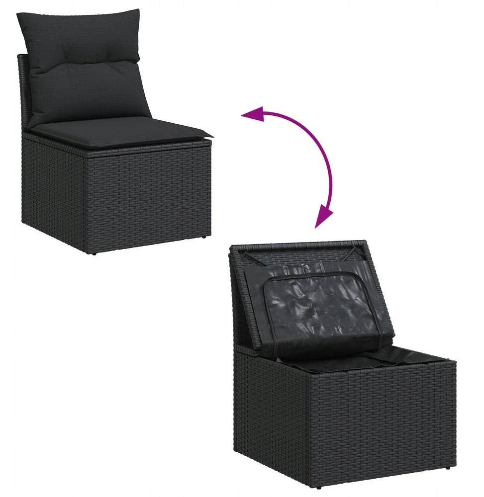 Lauko baldų komplektas Sodo Sofų Rinkinys su saugykla Juoda poliratanas