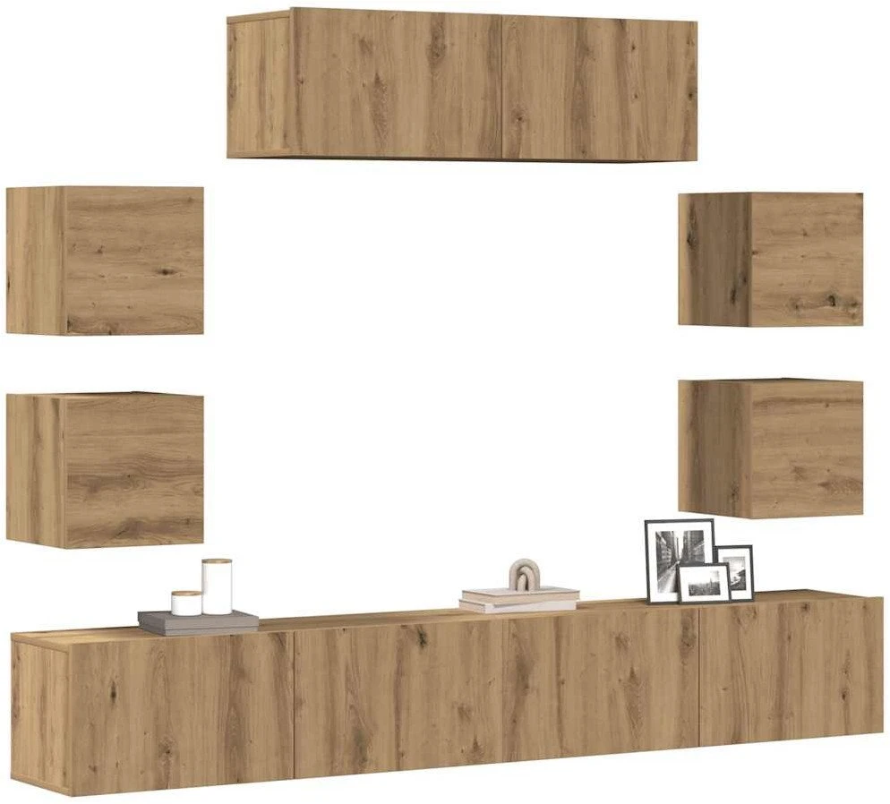 TV staliukas 7 dalių sieninis televizoriaus spintelės komplektas Artisan Oak