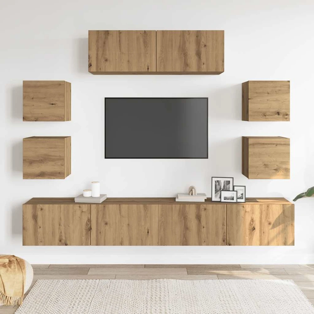TV staliukas 7 dalių sieninis televizoriaus spintelės komplektas Artisan Oak