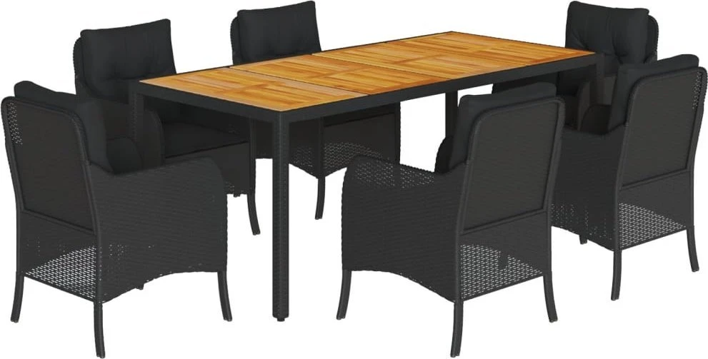 Sofa Sodo komplektas su pagalvėlėmis, 7 dalių, juodas, poliratanas