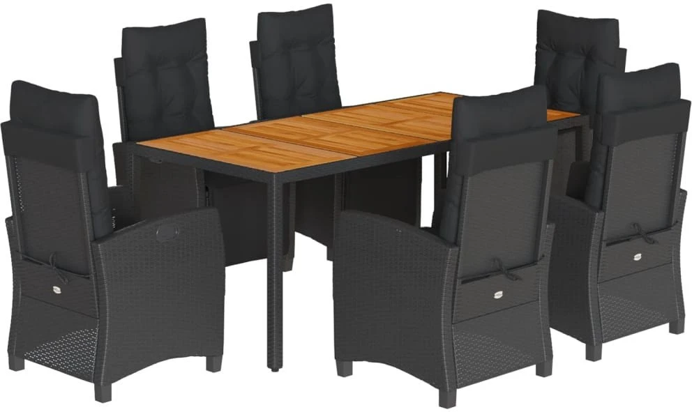 Sofa Sodo komplektas su pagalvėlėmis, 7 dalių, juodas, poliratanas