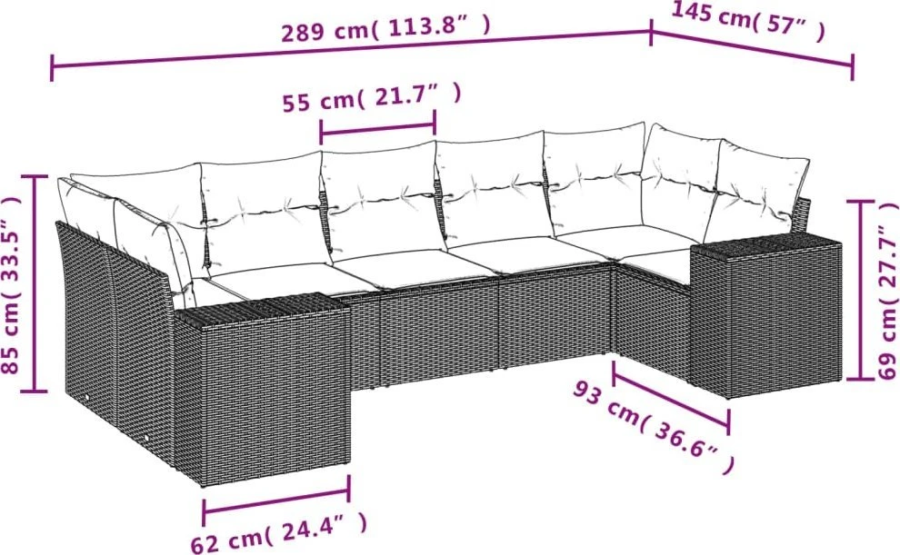 Lauko baldų komplektas Sofos komplektas su pagalvėlėmis, 7 dalių, rudas, poliratanas