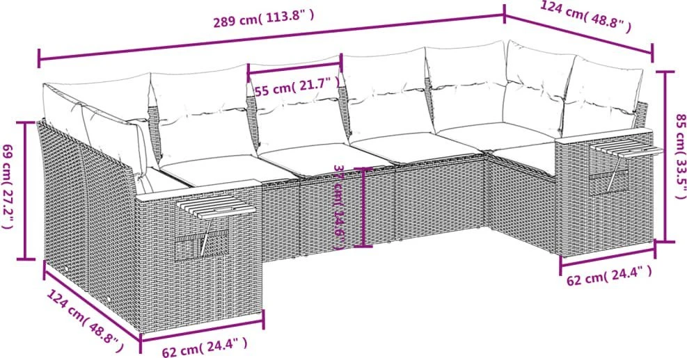 Sofa Sofos komplektas su pagalvėlėmis, 7 dalių, juodas, poliratanas