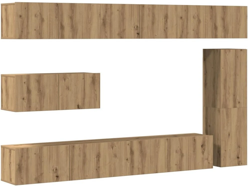 TV staliukas 7 dalių sieninis televizoriaus spintelės komplektas Artisan Oak