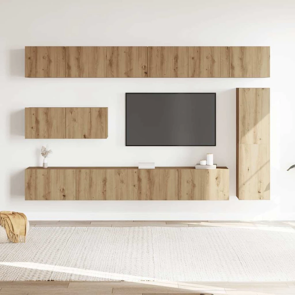 TV staliukas 7 dalių sieninis televizoriaus spintelės komplektas Artisan Oak