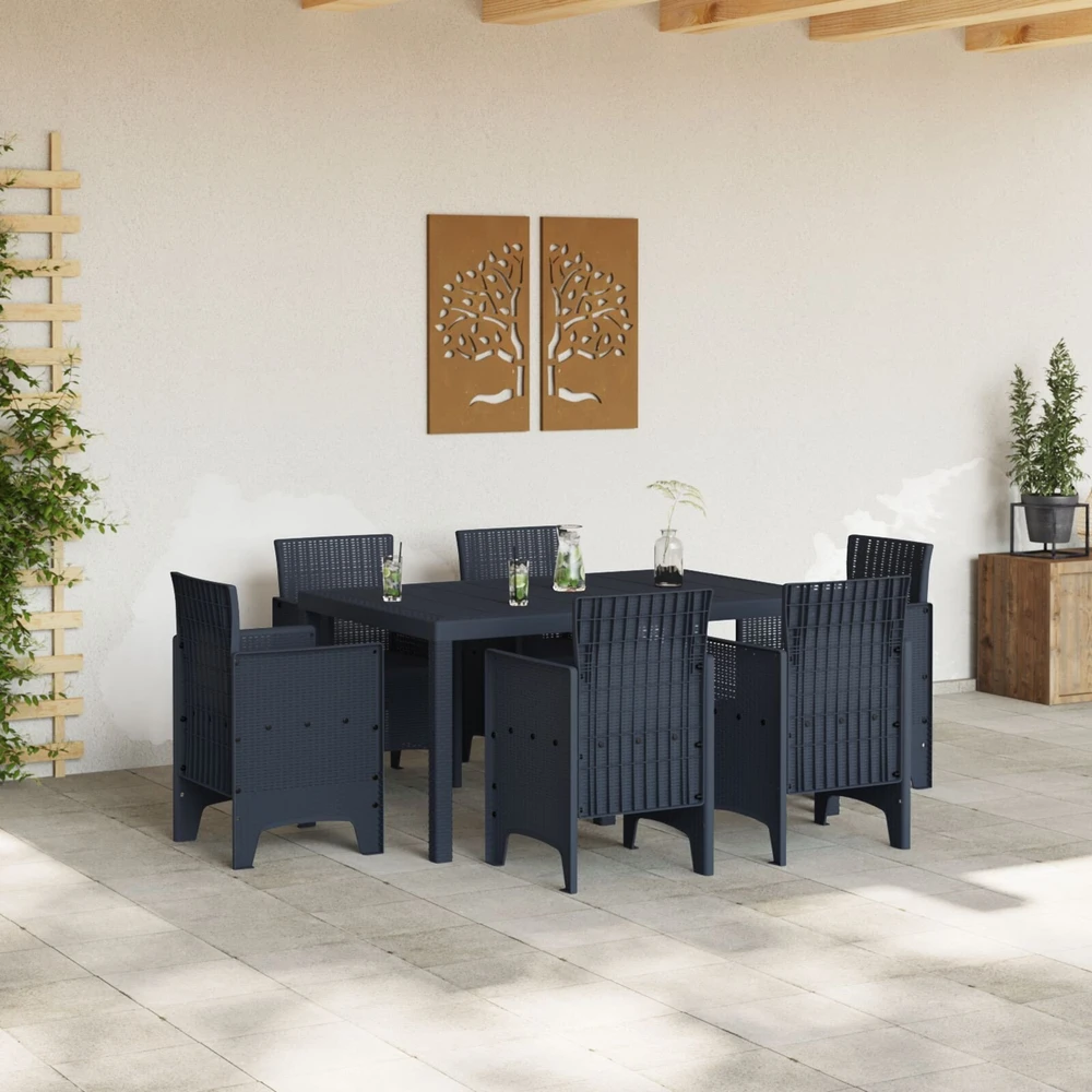 Lauko baldų komplektas Sodo valgomojo komplektas 7 vnt. Antracitas Polt ratanas