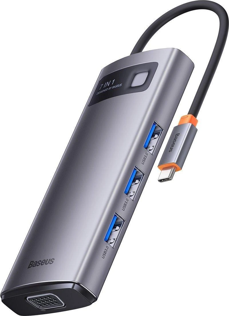 Hub 7in1 Baseus Metal Gleam Series USB-C iki 3x USB 3.0 + HDMI + USB-C PD + VGA + Ethernet RJ45