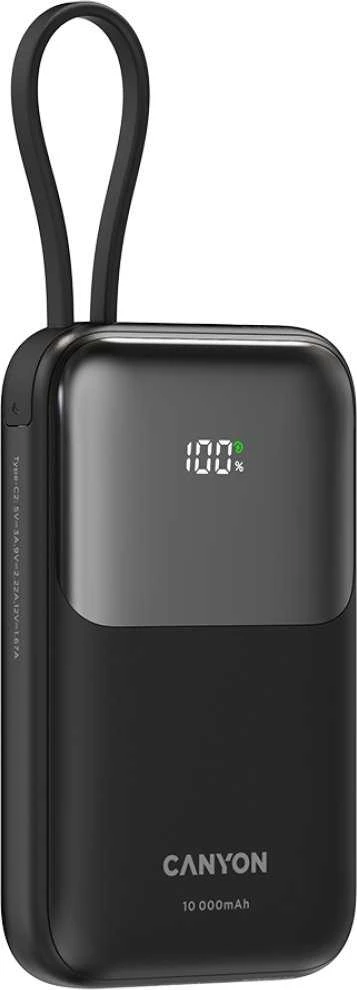 CANYON maitinimo blokas OnPower 101 įmontuotas kabelis 10000 mAh PD22.5W juodas