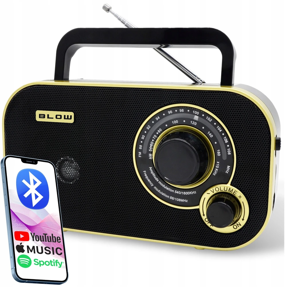 Nešiojamasis analoginis AM/FM radijas BLOW RA12 juodos ir auksinės spalvos