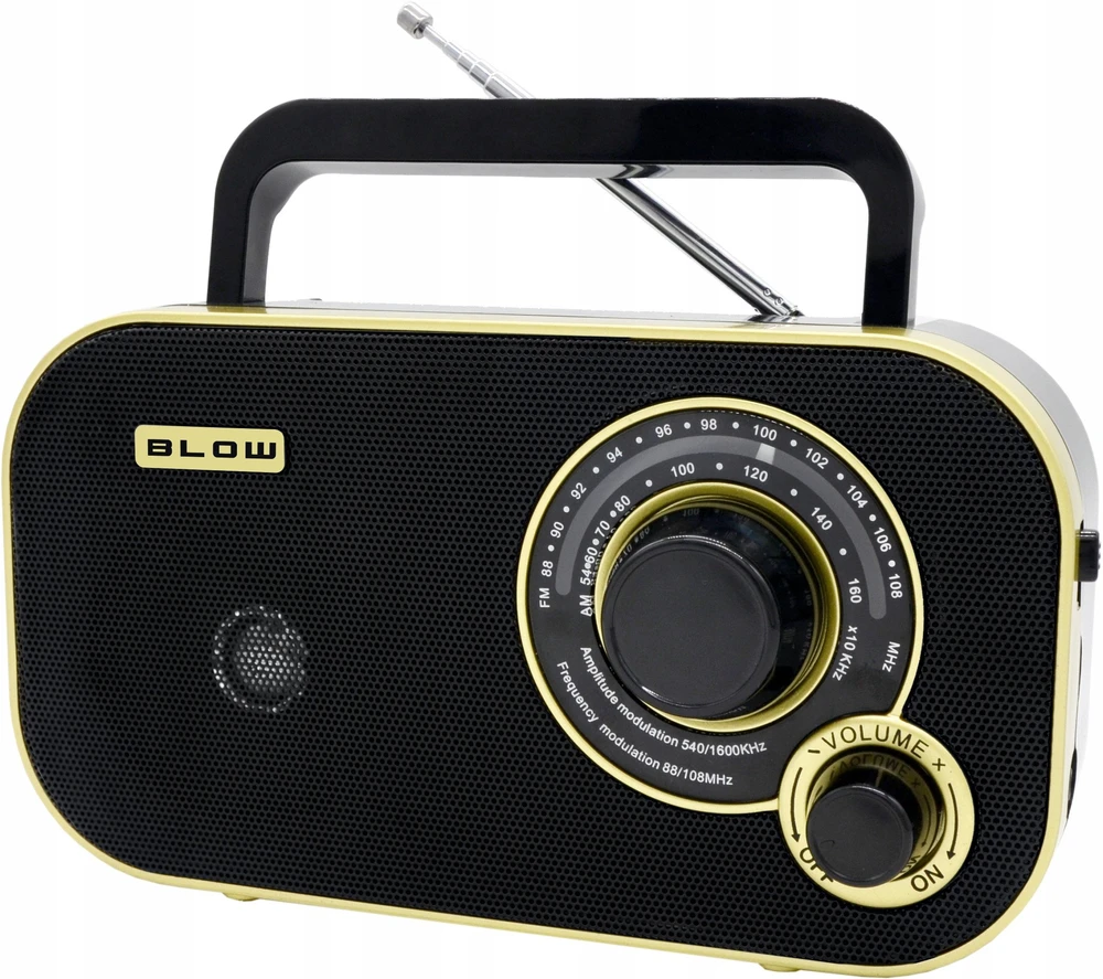 Nešiojamasis analoginis AM/FM radijas BLOW RA12 juodos ir auksinės spalvos