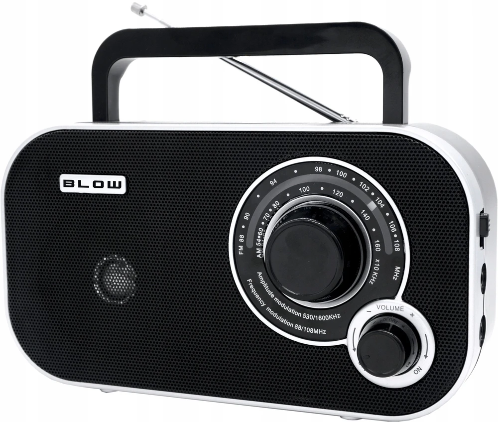 Nešiojamasis analoginis AM/FM radijas BLOW RA12 juodos ir baltos spalvos