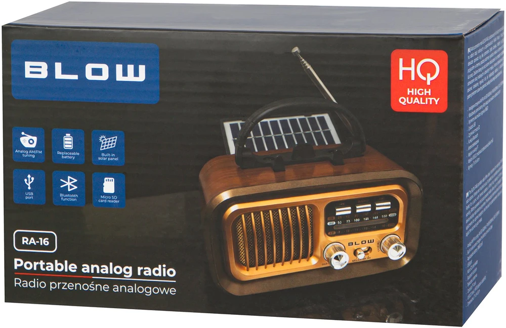 Nešiojamasis analoginis AM/FM radijas BT BLOW RA16 saulės energija