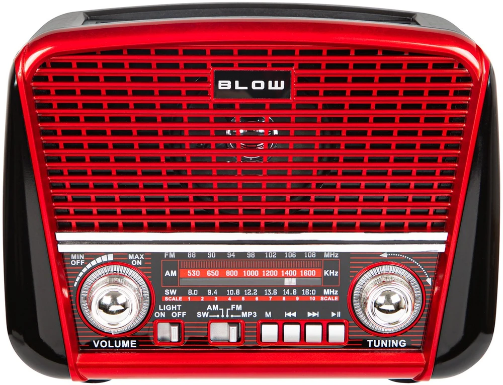Nešiojamasis analoginis AM/FM radijas BT BLOW RA17 saulės energija varomas, raudonas