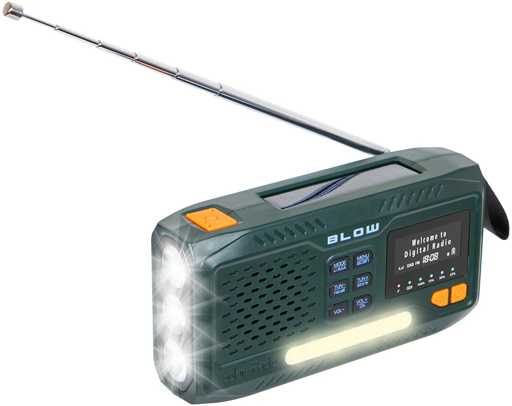 Nešiojamasis analoginis AM/FM/DAB radijas BT BLOW RA19 saulės energija varomas