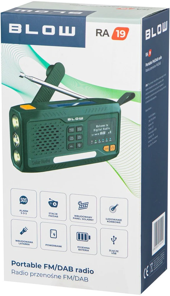 Nešiojamasis analoginis AM/FM/DAB radijas BT BLOW RA19 saulės energija varomas