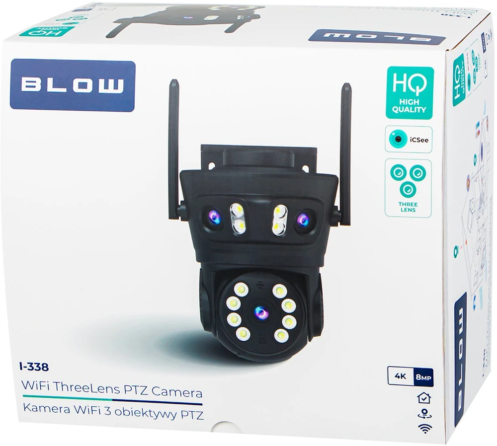 BLOW WiFi 8MP I-338 kamera su 3 pasukamais objektyvais, PTZ