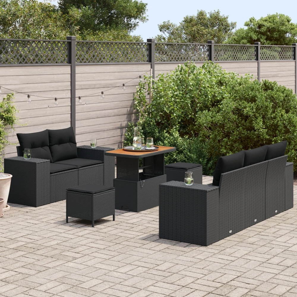 Lauko baldų komplektas Sodo Sofų Rinkinys 8 pcs Juoda poliratanas