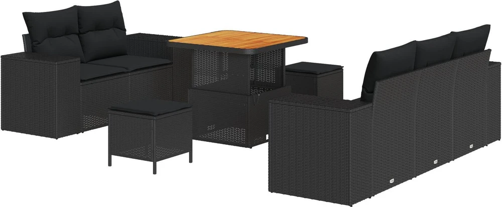 Sofa Sodo Sofų Rinkinys 8 vnt. 8-Vietų skaičius Juoda Poli ratanas