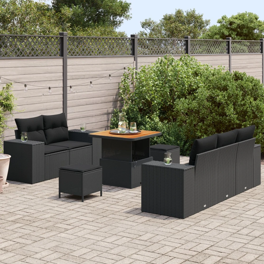 Sofa Sodo Sofų Rinkinys 8 vnt. 8-Vietų skaičius Juoda Poli ratanas