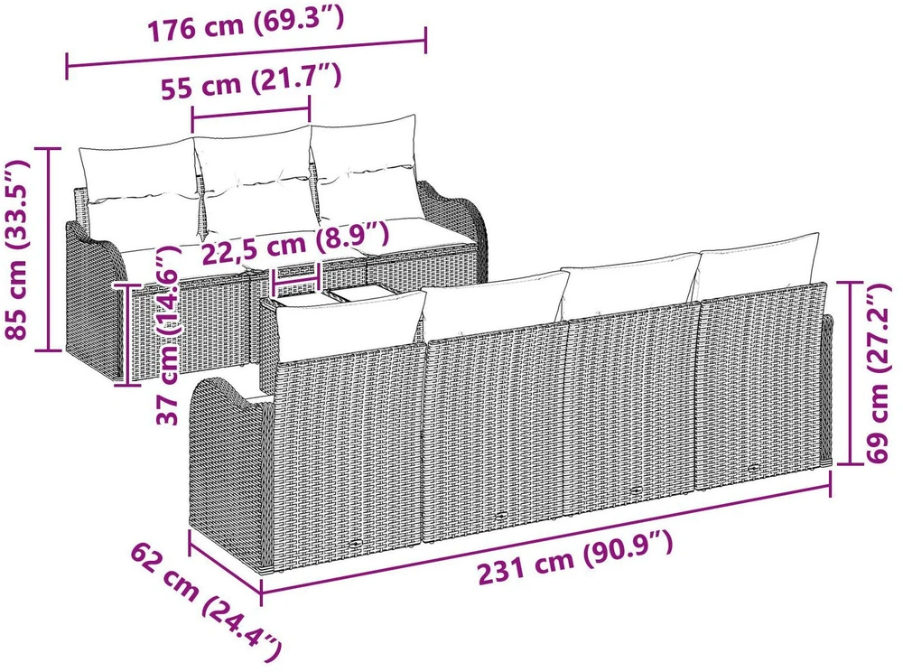 Sodo Sofų Rinkinys Juoda 55 x 55 x 37 cm poliratanas