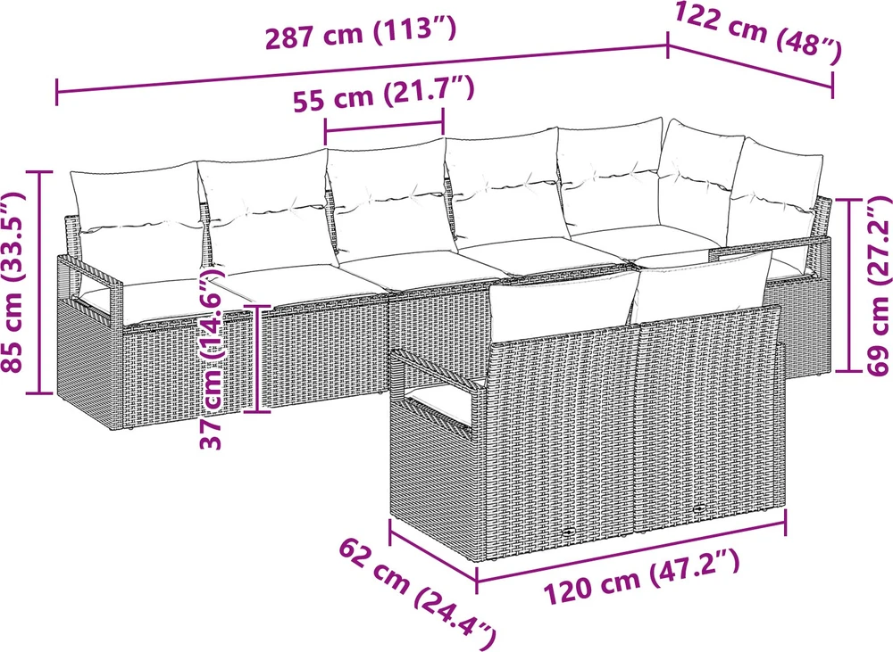 Sofos komplektas 8 vnt. Ruda poliratanas