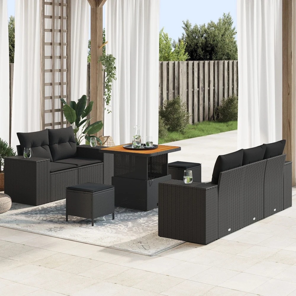 Sofa Sodo Sofų Rinkinys 8 vnt. 8-Vietų skaičius Juoda Poli ratanas