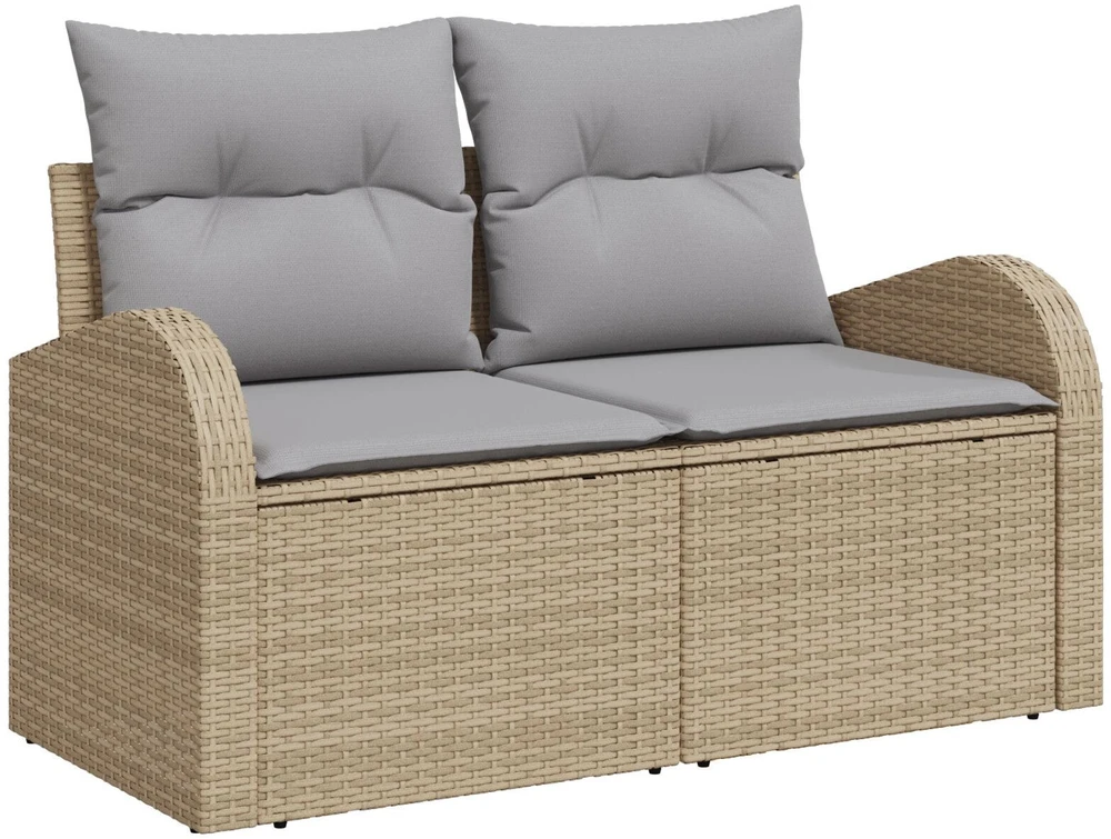 Lauko baldų komplektas Sodo Sofų Rinkinys 8 vnt. Smėlio [Sintetinė]: Poli ratanas