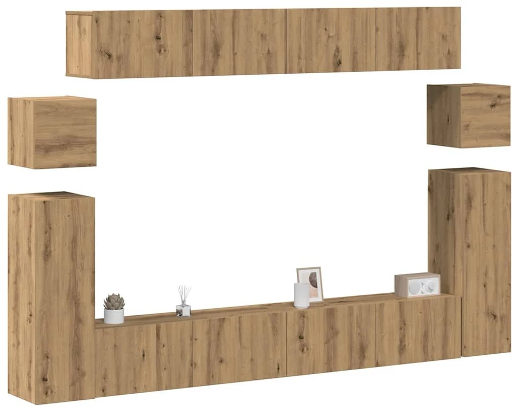 TV staliukas 8 dalių sieninis televizoriaus spintelės komplektas Artisan Oak